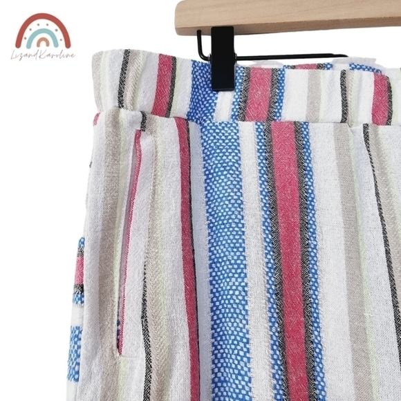 New! Caffe Marrakesh Linen Stripes Pull On Straight Leg Cropped Casual Pants - Picture 7 of 13